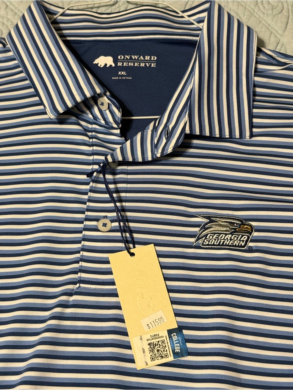 Onward Reserve Georgia Southern Striped Polo Shirt in Blue/White